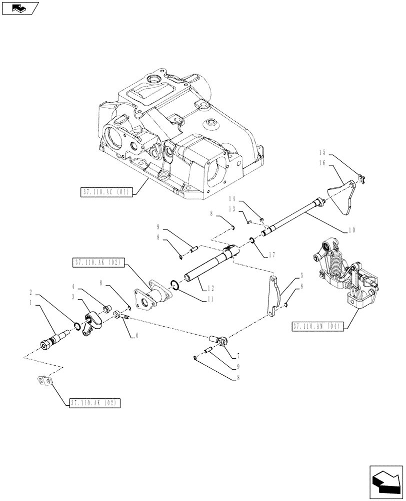 Схема запчастей Case IH FARMALL 85C - (37.110.AM[03]) - VAR - 743595, 743596 - HYDRAULIC LIFT, INTERNAL CONTROLS (37) - HITCHES, DRAWBARS & IMPLEMENT COUPLINGS