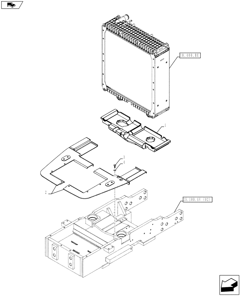 Схема запчастей Case IH FARMALL 115C - (10.400.BF[05]) - VAR - 334218, 331789 - RADIATOR, SUPPORT, LOWER (10) - ENGINE