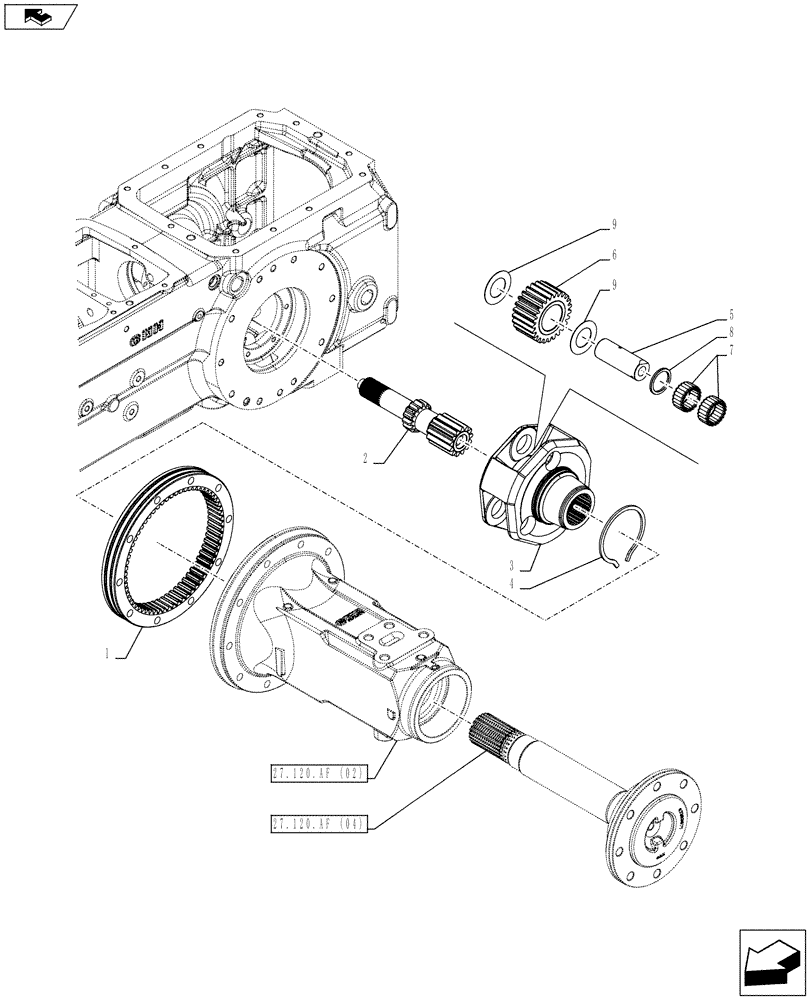 Схема запчастей Case IH FARMALL 115C - (27.120.AF[03]) - VAR - 333411 - FINAL DRIVE, GEARS & SHAFT (27) - REAR AXLE SYSTEM