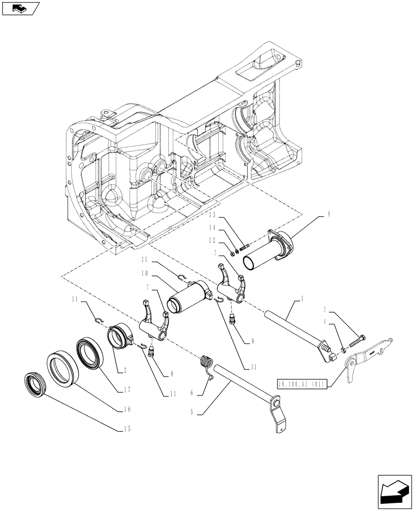 Схема запчастей Case IH FARMALL 85C - (18.100.AF[01]) - VAR - 743565, 743519, 743566, 743594 - CLUTCH MECHANISM, FORKS, W/O CAB (18) - CLUTCH