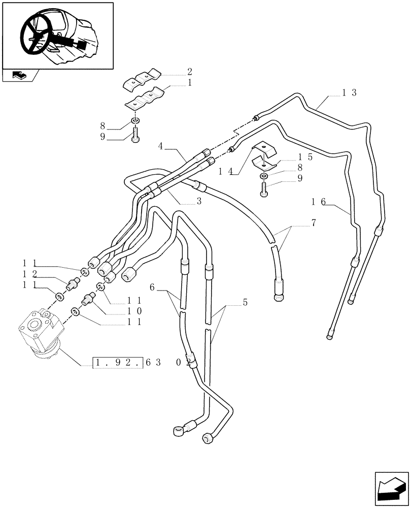 Схема запчастей Case IH FARMALL 85N - (1.92.63[03]) - POWER STEERING PIPES (10) - OPERATORS PLATFORM/CAB