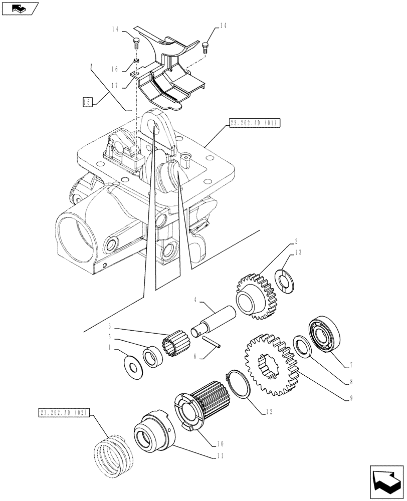 Схема запчастей Case IH FARMALL 105C - (23.202.AI[01]) - 4WD - CASING - GEAR (23) - FOUR WHEEL DRIVE SYSTEM