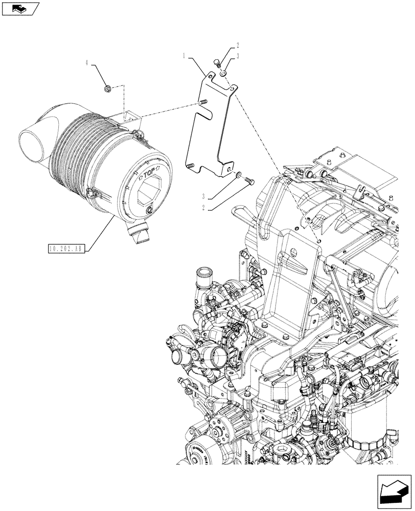 Схема запчастей Case IH FARMALL 105C - (10.202.AH[01]) - VAR - 390200 - AIR CLEANER, SUPPORT (10) - ENGINE