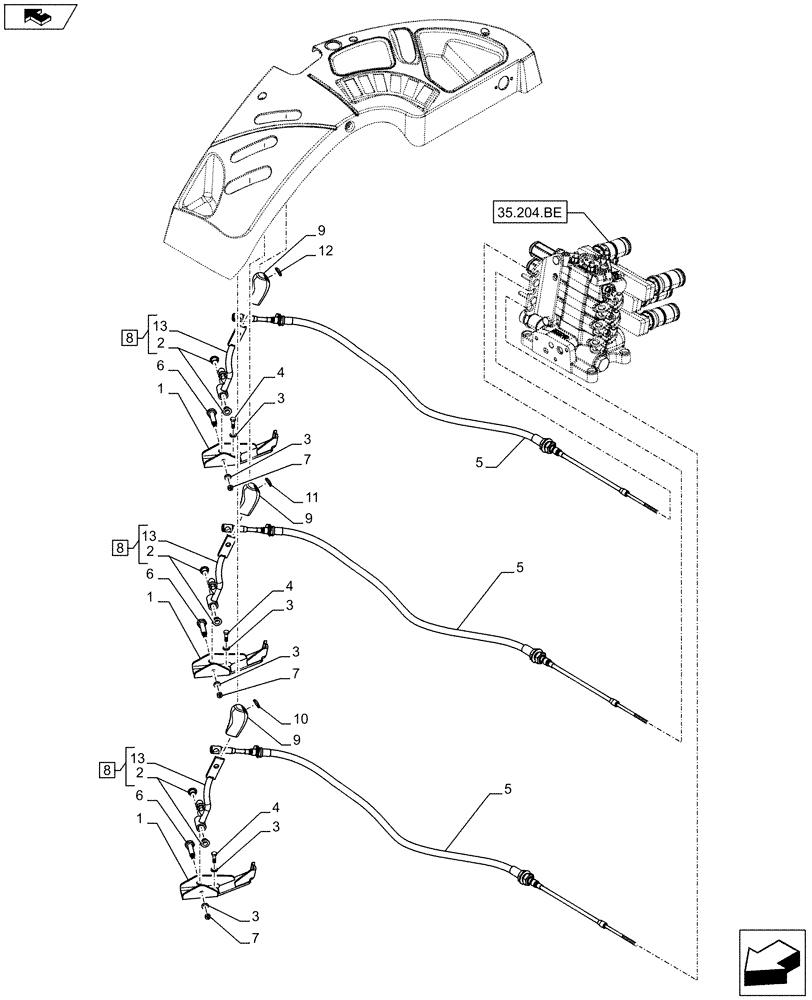 Схема запчастей Case IH FARMALL 115C - (35.204.BL[04]) - VAR - 334195, 336108 - REMOTE CONTROL VALVE, CONTROL LEVER (3 REMOTES) - ISO (35) - HYDRAULIC SYSTEMS