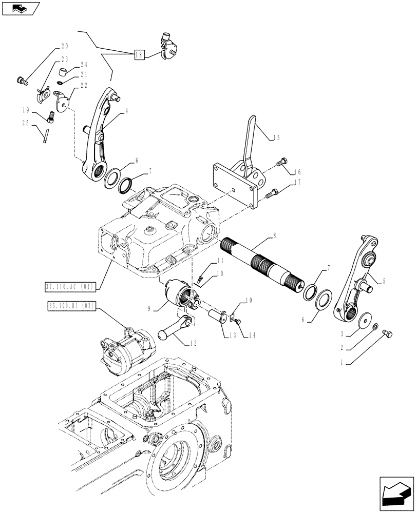 Схема запчастей Case IH FARMALL 105C - (37.110.AQ[03]) - VAR - 743595, 743596 - HYDRAULIC LIFT, LIFT ARM (37) - HITCHES, DRAWBARS & IMPLEMENT COUPLINGS