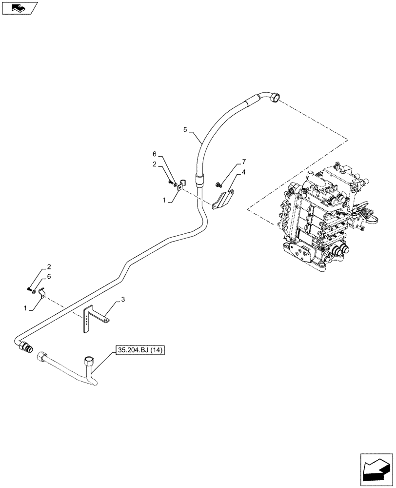 Схема запчастей Case IH FARMALL 105C - (35.204.BJ[16]) - VAR - 390124 - STEERING LINE (35) - HYDRAULIC SYSTEMS