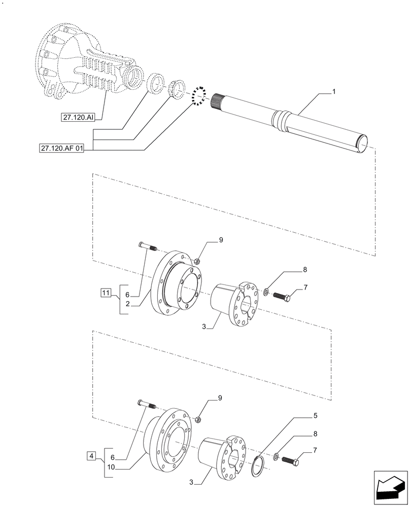 Схема запчастей Case IH FARMALL 120A - (27.120.AR) - HUBS FOR SINGLE & DOUBLE OUTER STEEL WHEELS BAR AXLES (27) - REAR AXLE SYSTEM