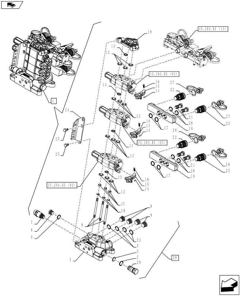 Схема запчастей Case IH FARMALL 85C - (35.204.BE[12]) - VAR - 743570 – REMOTE CONTROL VALVE, BLOCK, COMPONENTS, (3 REMOTES) - ISO (35) - HYDRAULIC SYSTEMS