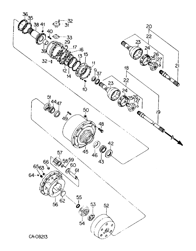 Схема запчастей Case IH 3488 - (07-42) - DRIVE TRAIN, PLANETARY STEERING AXLE, TRACTORS WITH ALL WHEEL DRIVE, WITH TWO PIECE DRIVE SHAFT (04) - Drive Train