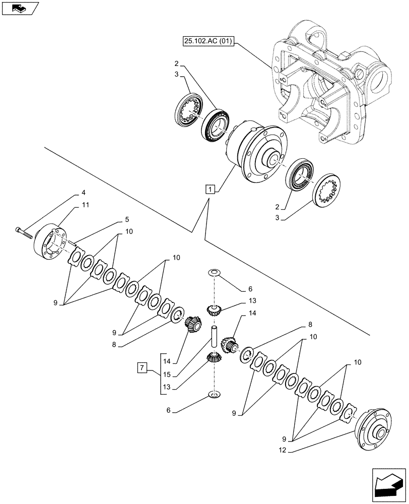 Схема запчастей Case IH FARMALL 95C - (25.102.AE[01]) - VAR - 744580, 744581 - 4WD FRONT AXLE, DIFFERENTIAL, W/LIMITED SLIP DIFFERENTIAL (25) - FRONT AXLE SYSTEM