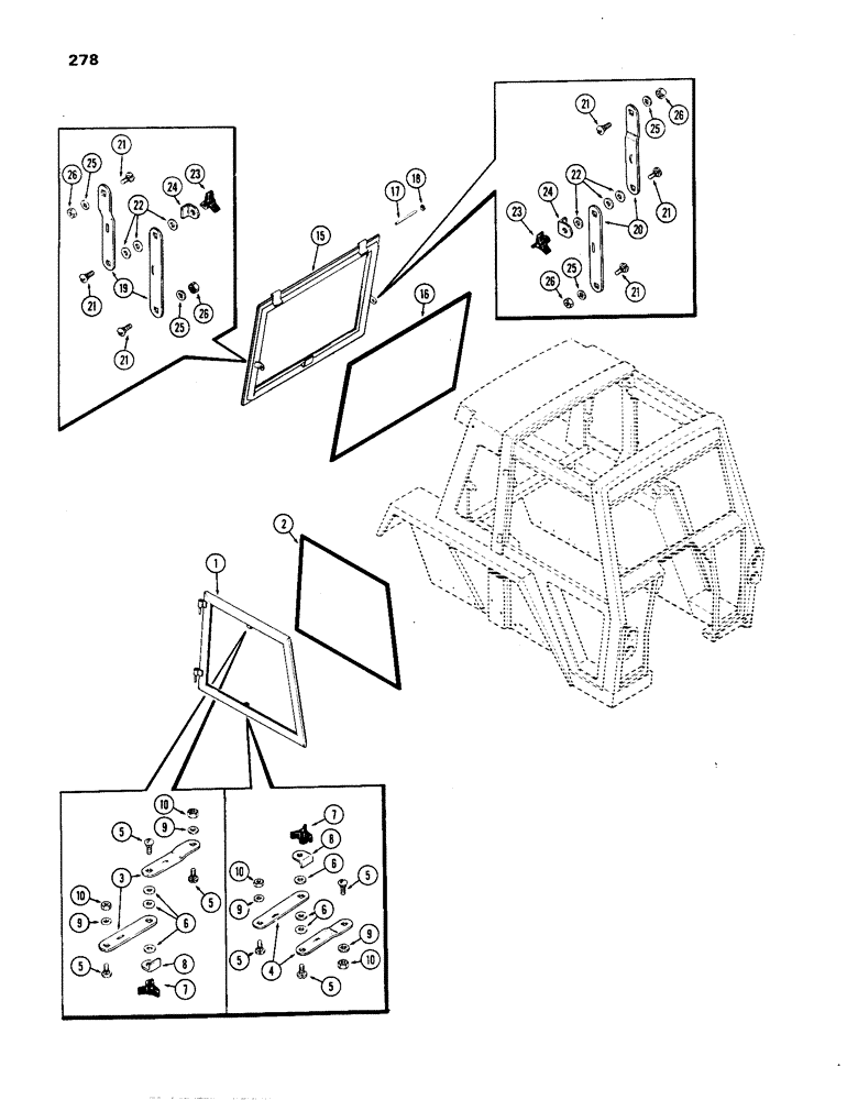 Схема запчастей Case IH 1270 - (278) - CAB, WINDOWS (09) - CHASSIS/ATTACHMENTS