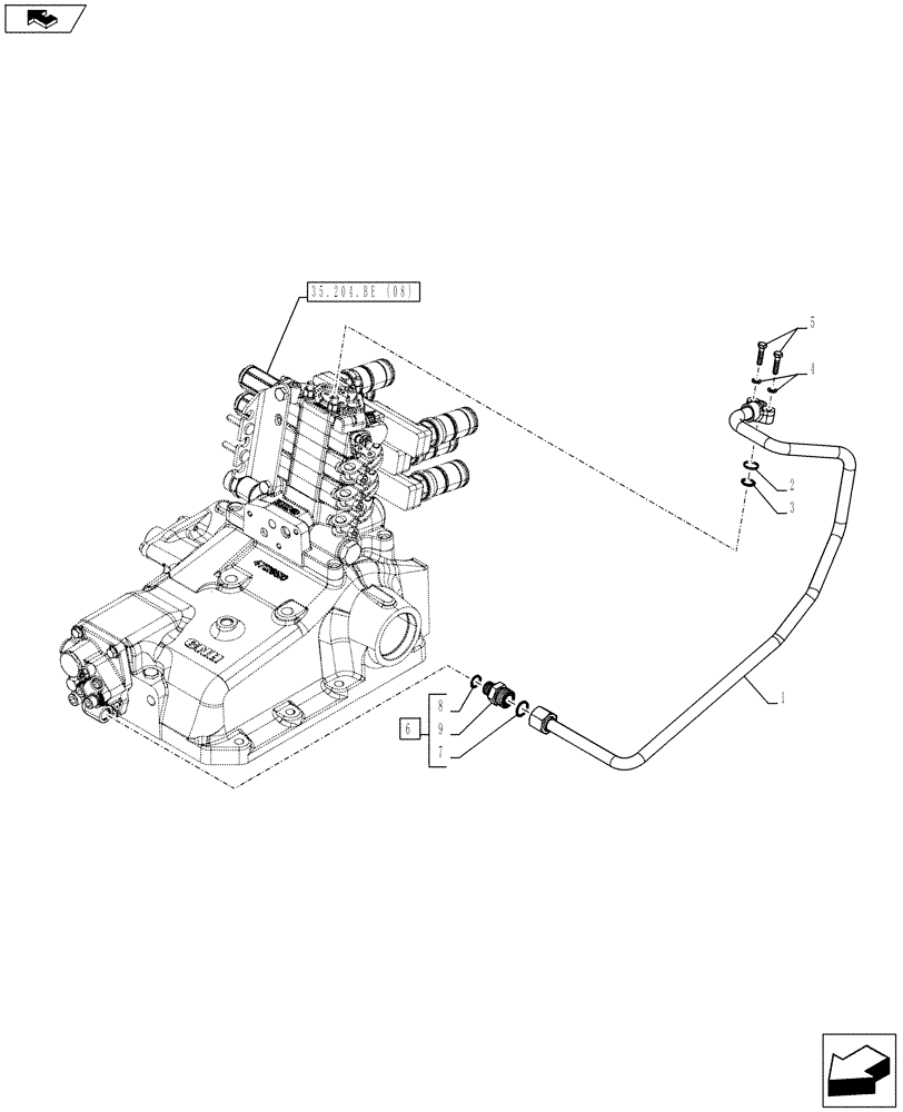 Схема запчастей Case IH FARMALL 95C - (35.204.BJ[04]) - VAR - 334195 – REMOTE CONTROL VALVE, PIPE - ISO (35) - HYDRAULIC SYSTEMS