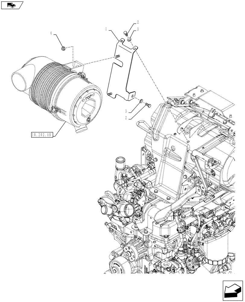 Схема запчастей Case IH FARMALL 95C - (10.202.AH[02]) - VAR - 330200 - AIR CLEANER, SUPPORT (10) - ENGINE