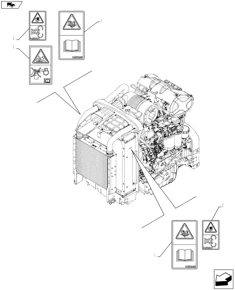 Схема запчастей Case IH FARMALL 95C - (90.108.AC[02]) - VAR - 334220, 334222, 334223, 334230, 334231, 334232, 334356 - WARNING DECAL - ISO (90) - PLATFORM, CAB, BODYWORK AND DECALS