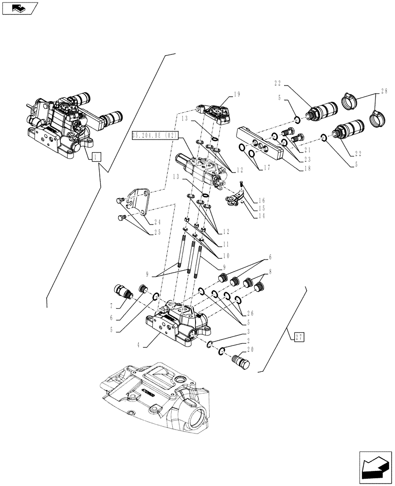 Схема запчастей Case IH FARMALL 105C - (35.204.BE[24]) - VAR - 743568 - REMOTE CONTROL VALVE, BLOCK, COMPONENTS (1 REMOTE) - NA (35) - HYDRAULIC SYSTEMS