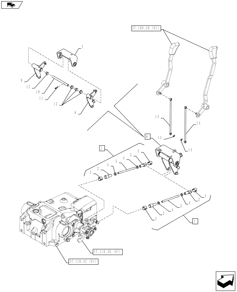 Схема запчастей Case IH FARMALL 85C - (37.108.AE[01]) - VAR - 332785, 390831 - HYDRAULIC LIFT, CONTROL LEVER (37) - HITCHES, DRAWBARS & IMPLEMENT COUPLINGS