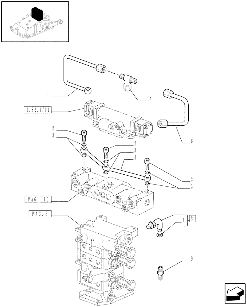 Схема запчастей Case IH JX1095N - (1.82.7/05[08]) - (VAR.419/1) 3 REMOTE VALVES FOR ELECTRONIC LIFTER W/HYD. DIVIDER - PIPES - D5484 (07) - HYDRAULIC SYSTEM