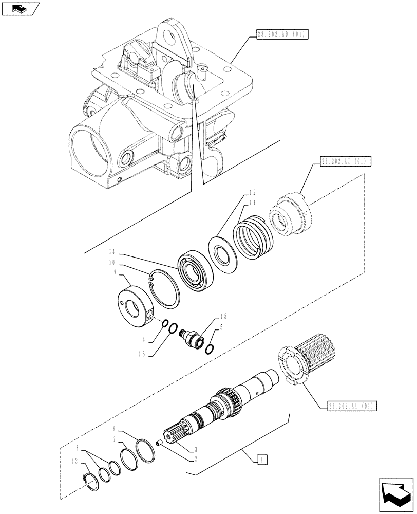 Схема запчастей Case IH FARMALL 85C - (23.202.AD[02]) - VAR - 743558 - 4WD - CASING - DRIVE SHAFT, HYD CONNECTOR (23) - FOUR WHEEL DRIVE SYSTEM