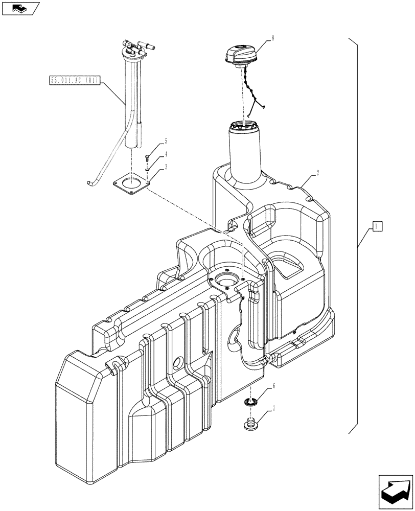 Схема запчастей Case IH FARMALL 105C - (10.216.AI[01]) - VAR - 743543, 744574 - FUEL TANK W/O PROTECTION (10) - ENGINE