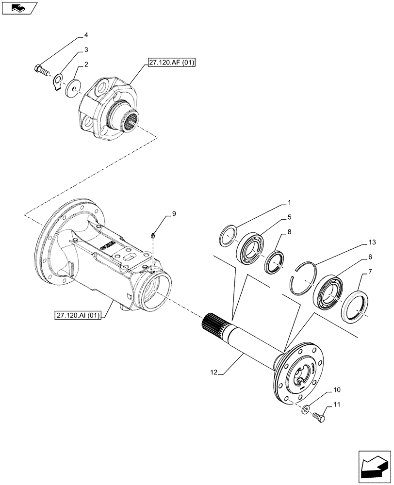 Схема запчастей Case IH FARMALL 85C - (27.120.AF[02]) - VAR - 390411 - FINAL DRIVE AXLE (27) - REAR AXLE SYSTEM