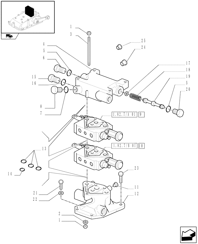 Схема запчастей Case IH FARMALL 105N - (1.82.7/01[01]) - 2 REAR REMOTES FOR EDC - REMOTE VALVES - W/CAB (07) - HYDRAULIC SYSTEM