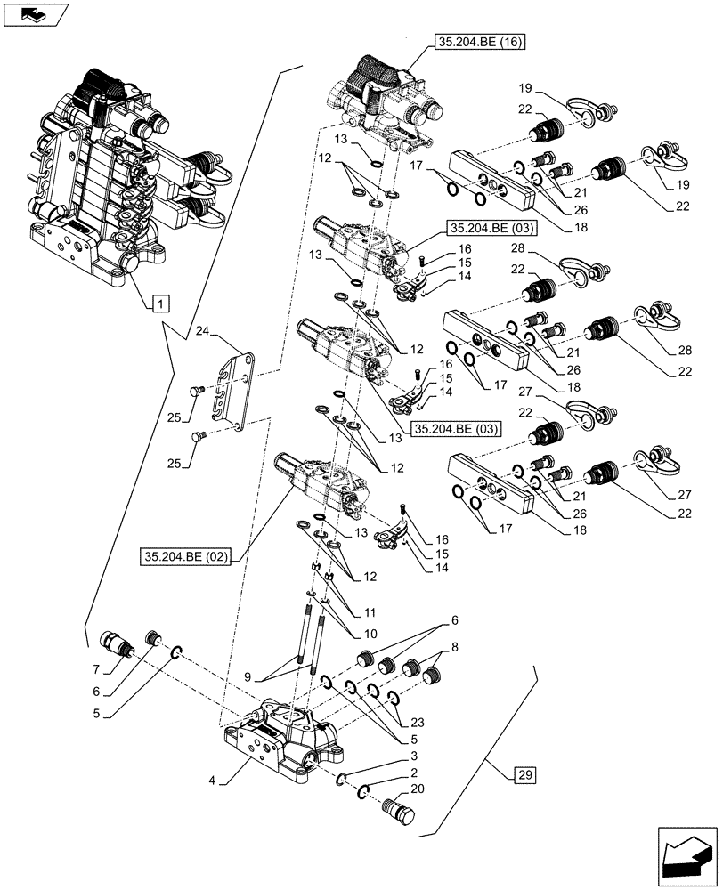 Схема запчастей Case IH FARMALL 115C - (35.204.BE[15]) - VAR - 336108 – REMOTE CONTROL VALVE, BLOCK, COMPONENTS (3 REMOTES HI - LO) (35) - HYDRAULIC SYSTEMS