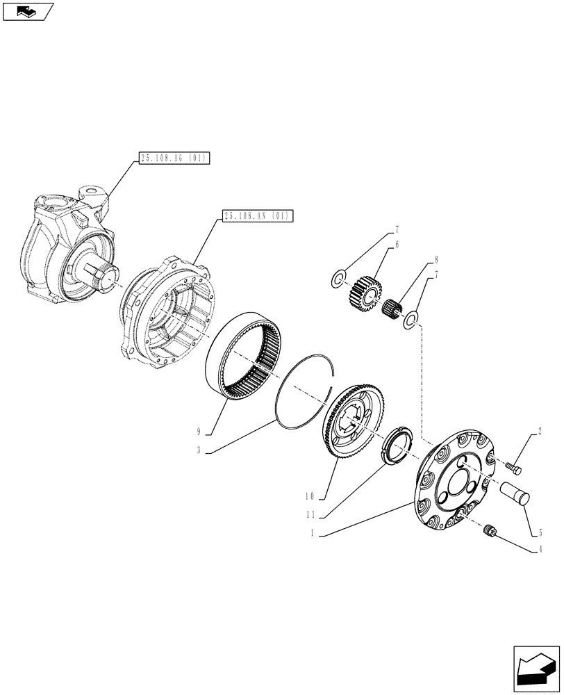 Схема запчастей Case IH FARMALL 85C - (25.108.AB[01]) - VAR - 744580, 744782 - 4WD FRONT AXLE, PLANETARY REDUCER (25) - FRONT AXLE SYSTEM