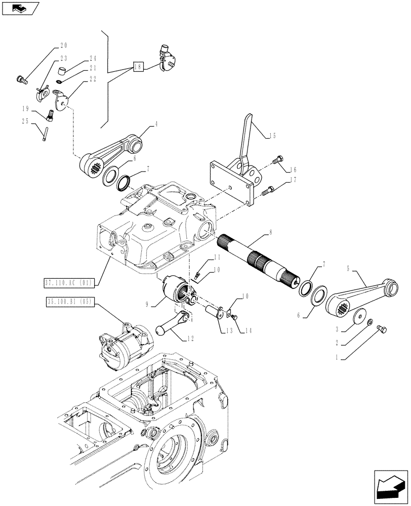 Схема запчастей Case IH FARMALL 105C - (37.110.AQ[05]) - VAR - 743595 - HYDRAULIC LIFT, LIFT ARM (37) - HITCHES, DRAWBARS & IMPLEMENT COUPLINGS