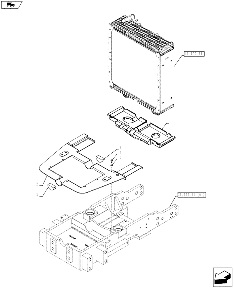 Схема запчастей Case IH FARMALL 95C - (10.400.BF[03]) - VAR - 334216 - RADIATOR, SUPPORT, LOWER (10) - ENGINE