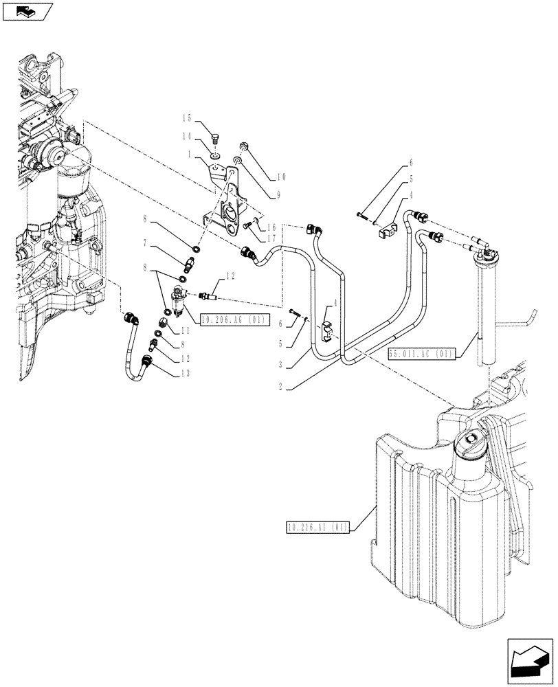 Схема запчастей Case IH FARMALL 95C - (10.216.BA[01]) - VAR - 743543, 744574 - FUEL LINE (10) - ENGINE