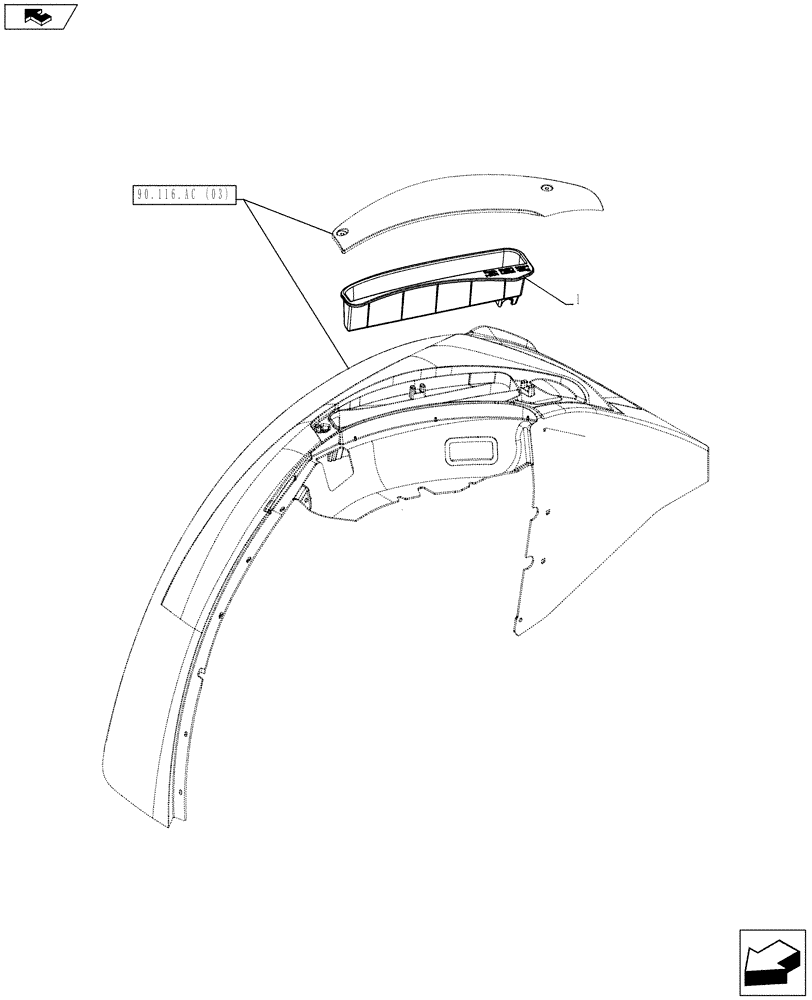 Схема запчастей Case IH FARMALL 85C - (90.116.AC[10]) - VAR - 332998, 744622 - REAR FENDER EXTENSION, CONTAINER, W/O CAB (90) - PLATFORM, CAB, BODYWORK AND DECALS