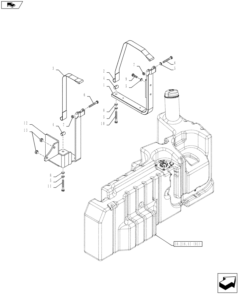 Схема запчастей Case IH FARMALL 95C - (10.216.AI[02]) - VAR - 743543, 744574 - FUEL TANK, SUPPORT (10) - ENGINE