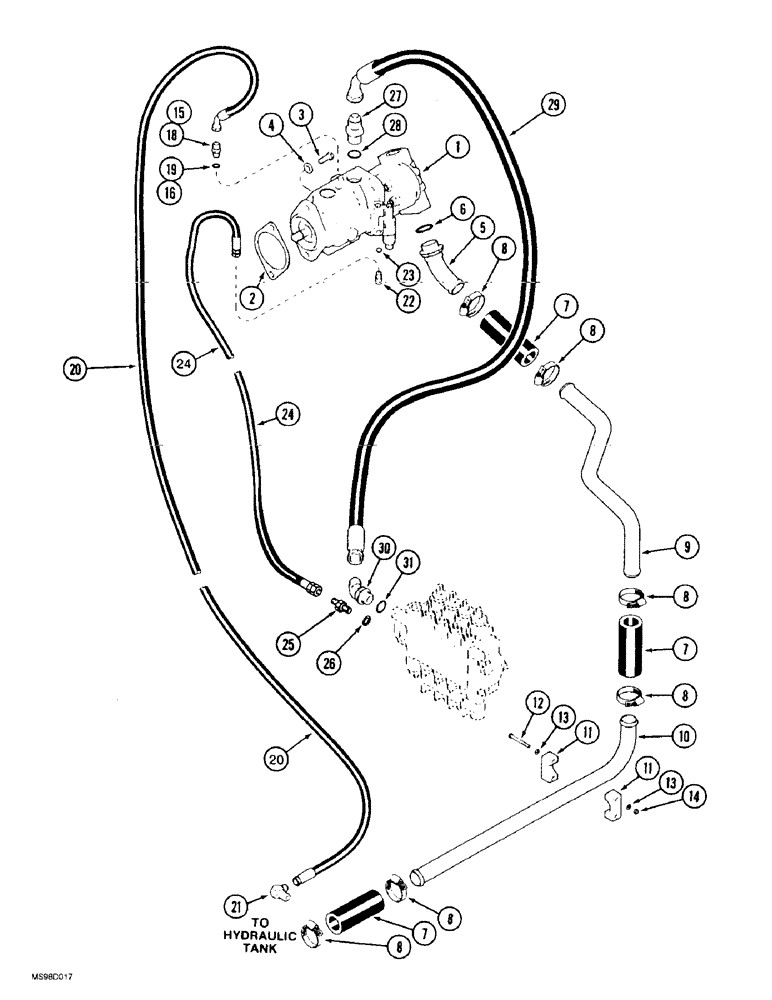 Схема запчастей Case IH 9350 - (8-02) - STANDARD HYDRAULIC SYSTEM, PUMP TO RESERVOIR, 9350 MODELS EXCEPT ROW CROP SPECIAL (08) - HYDRAULICS