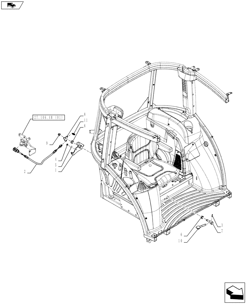 Схема запчастей Case IH FARMALL 95C - (27.106.AL) - VAR - 390381 - DIFFERENTIAL LOCK, REAR, PEDAL (27) - REAR AXLE SYSTEM