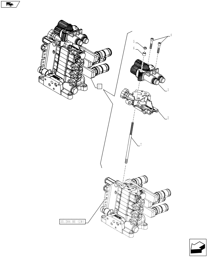 Схема запчастей Case IH FARMALL 115C - (35.204.BE[21]) - VAR - 334195 – REMOTE CONTROL VALVE, BLOCK, COMPONENTS (3 REMOTES HI - LO) (35) - HYDRAULIC SYSTEMS