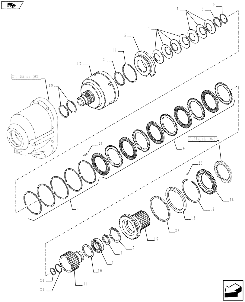 Схема запчастей Case IH FARMALL 85C - (21.154.AA[03]) - VAR - 744762, 744763 - CLUTCH HOUSING (21) - TRANSMISSION