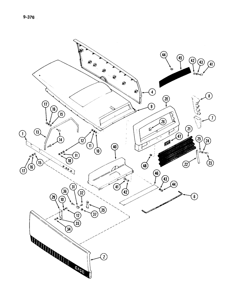 Схема запчастей Case IH 4894 - (9-376) - FRONT HOOD AND UPPER GRILLE (09) - CHASSIS/ATTACHMENTS
