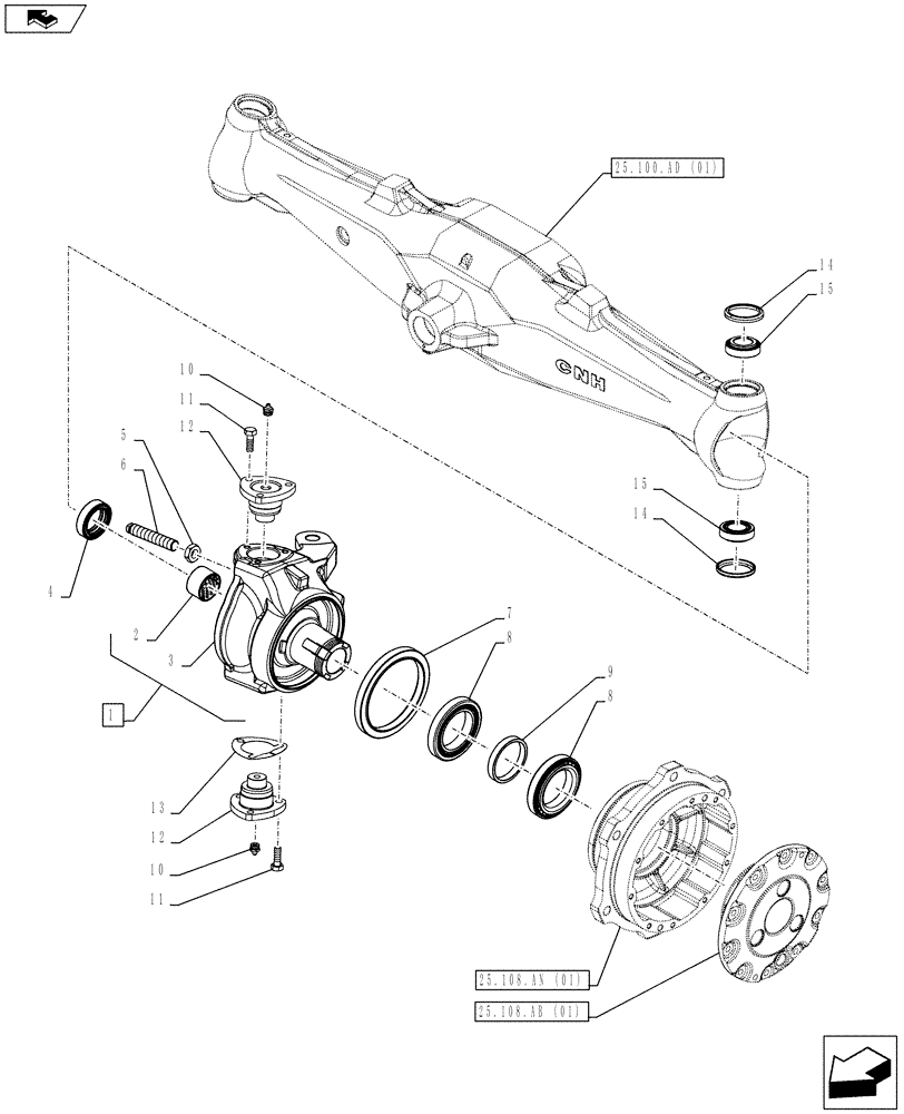 Схема запчастей Case IH FARMALL 105C - (25.108.AG[01]) - VAR - 744580, 744782 - 4WD FRONT AXLE, STEERING KNUCKLE (25) - FRONT AXLE SYSTEM