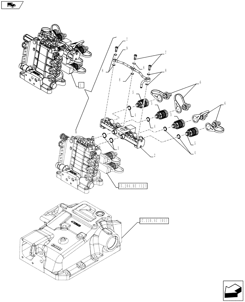 Схема запчастей Case IH FARMALL 115C - (35.204.BE[13]) - VAR - 743570 – REMOTE CONTROL VALVE, BLOCK, COMPONENTS, (3 REMOTES) - ISO (35) - HYDRAULIC SYSTEMS