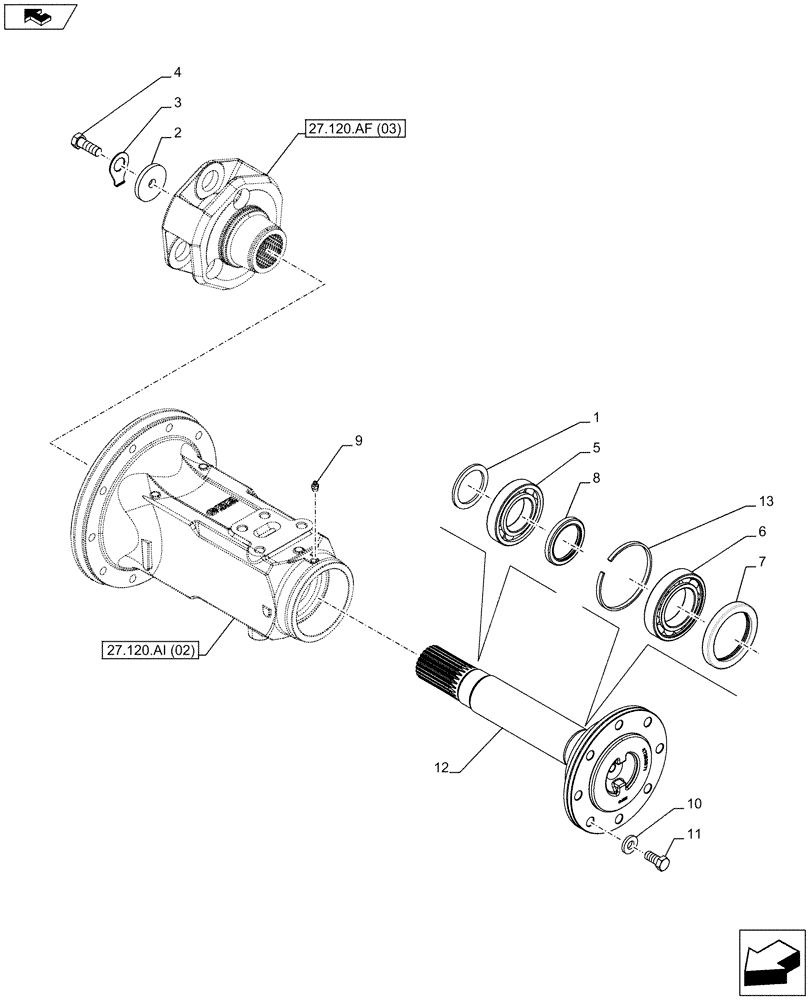 Схема запчастей Case IH FARMALL 95C - (27.120.AF[04]) - VAR - 333411 - FINAL DRIVE, AXLE (27) - REAR AXLE SYSTEM