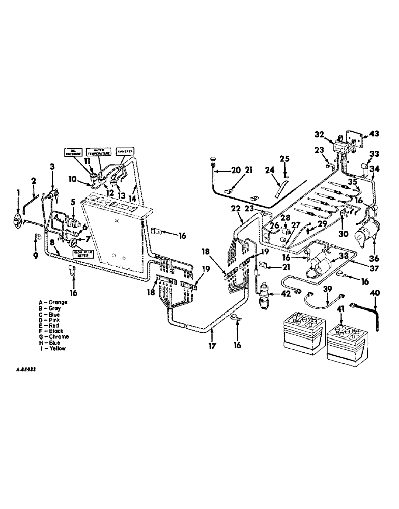 Схема запчастей Case IH 503 - (413) - D-301 ENGINE 3-13/16 X 4.390, ELECTRICAL SYSTEM, WIRING DIAGRAM, COMBINE SERIAL NO. 3250 AND BELOW (10) - ENGINE