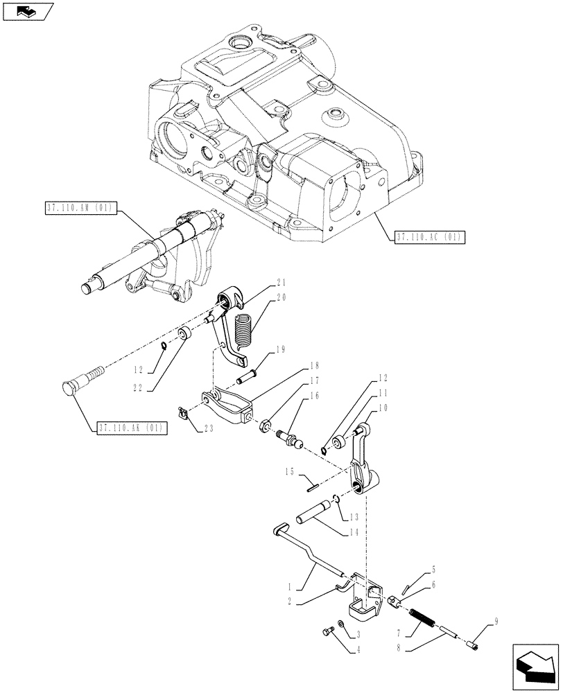 Схема запчастей Case IH FARMALL 115C - (37.110.AM[02]) - VAR - 332785, 390831 - HYDRAULIC LIFT, INTERNAL CONTROLS (37) - HITCHES, DRAWBARS & IMPLEMENT COUPLINGS