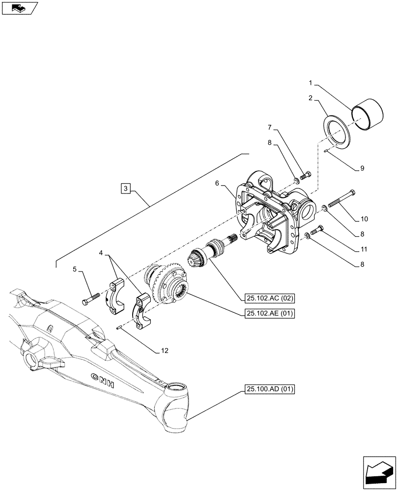 Схема запчастей Case IH FARMALL 105C - (25.102.AC[01]) - VAR - 744580, 744782 - 4WD, FRONT AXLE, DIFFERENTIAL CARRIER (25) - FRONT AXLE SYSTEM