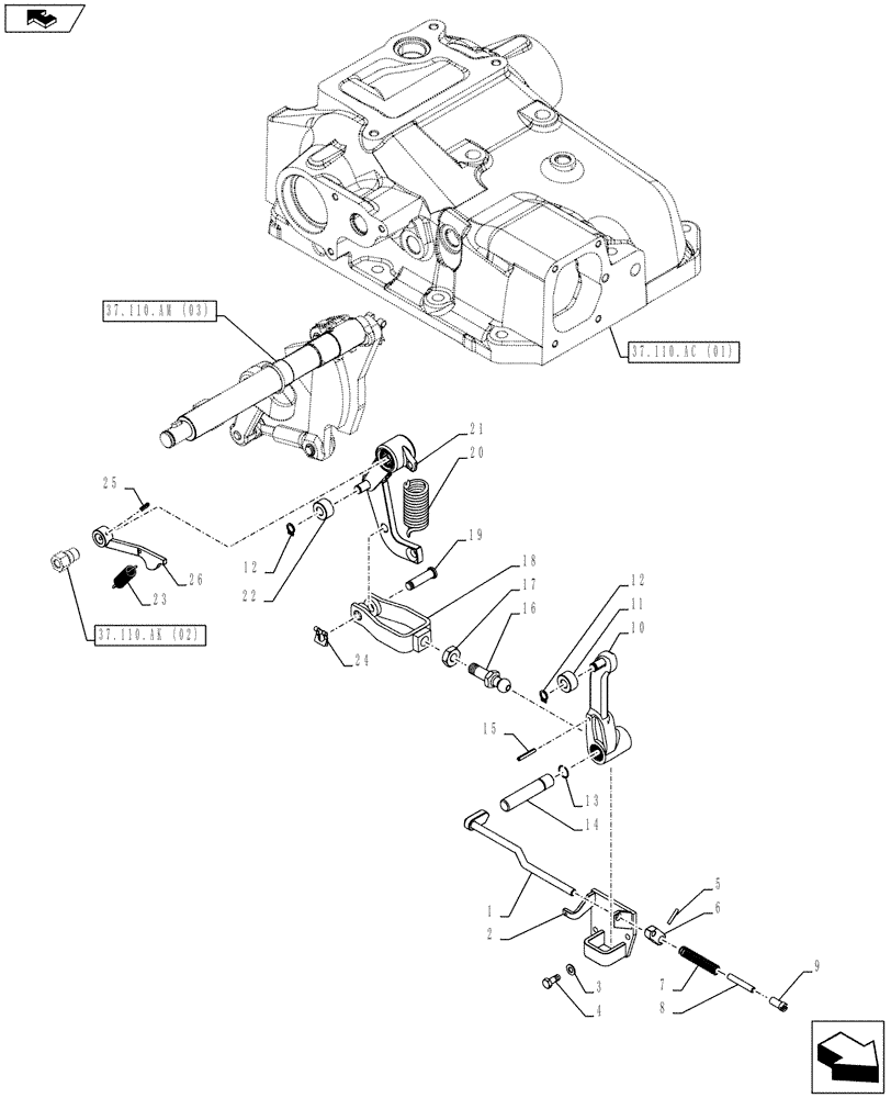 Схема запчастей Case IH FARMALL 105C - (37.110.AM[04]) - VAR - 743595, 743596 - HYDRAULIC LIFT, INTERNAL CONTROLS (37) - HITCHES, DRAWBARS & IMPLEMENT COUPLINGS