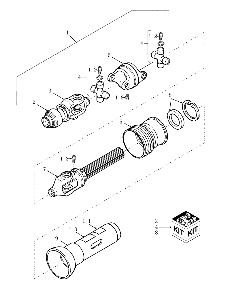 Схема запчастей Case IH DCX91 - (01.01) - PRIMARY PTO, FRONT HALF, 540 RPM (01) - PTO DRIVE SHAFT