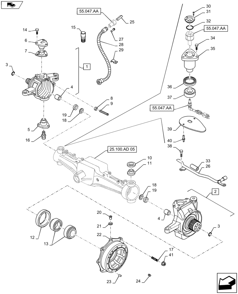 Схема запчастей Case IH MAXXUM 125 - (25.108.AG[06]) - VAR - 330430 - CL.4 SUSPENDED FRONT AXLE - STEERING KNUCKLE - SENSOR - HUB (25) - FRONT AXLE SYSTEM