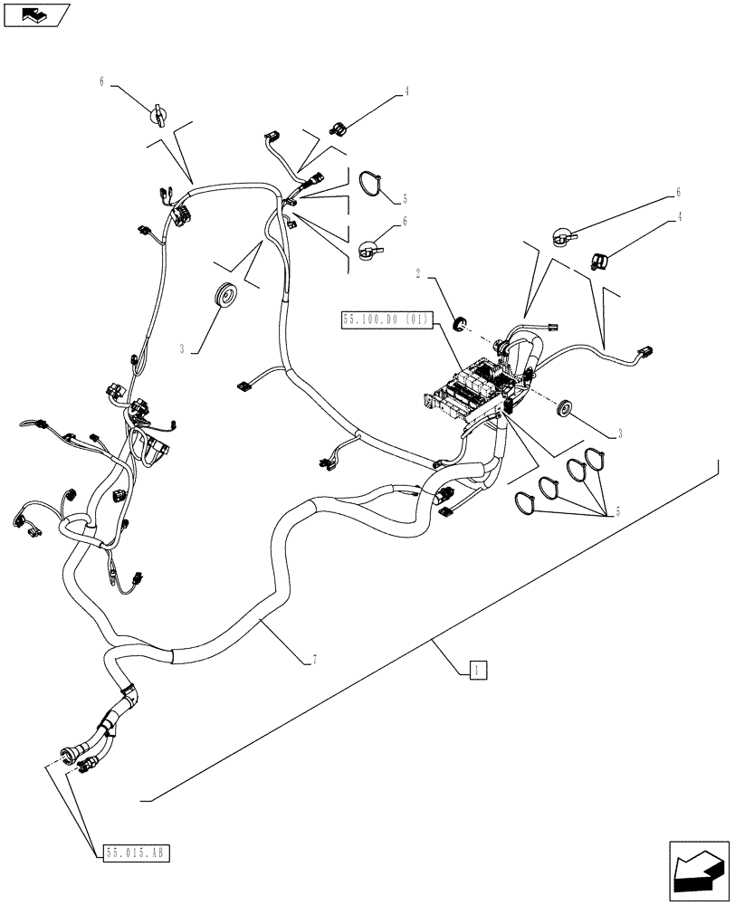 Схема запчастей Case IH FARMALL 105C - (55.510.AF[02]) - VAR - 334435, 334436 - CAB MAIN WIRE HARNESS (SHUTTLE) - NA (55) - ELECTRICAL SYSTEMS