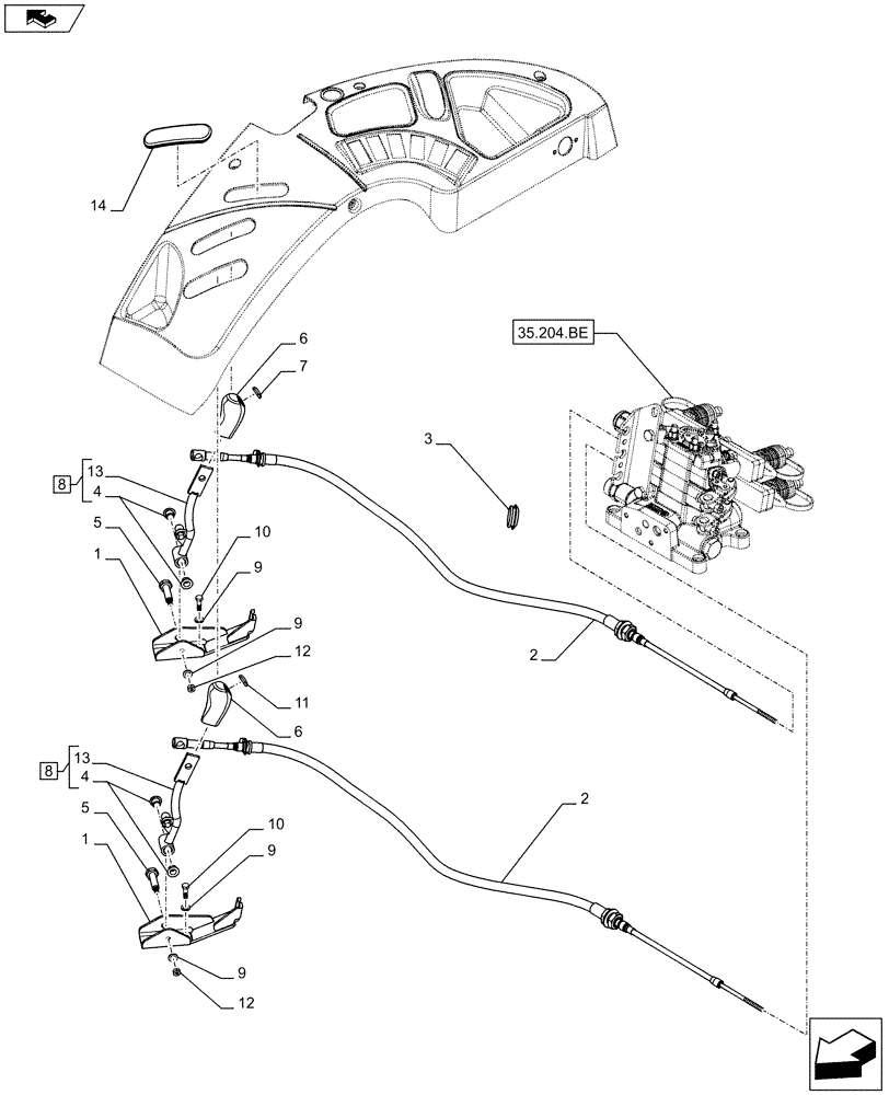 Схема запчастей Case IH FARMALL 95C - (35.204.BL[02]) - VAR - 743569, 333195 - REMOTE CONTROL VALVE, CONTROL LEVER (2 REMOTES) (35) - HYDRAULIC SYSTEMS