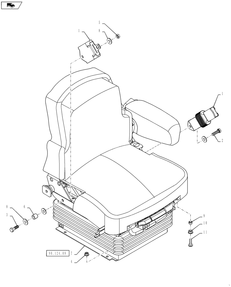 Схема запчастей Case IH TITAN 4530 - (90.124.08) - DELUXE SEAT MOUNTING, SN YCT033001 AND AFTER (90) - PLATFORM, CAB, BODYWORK AND DECALS