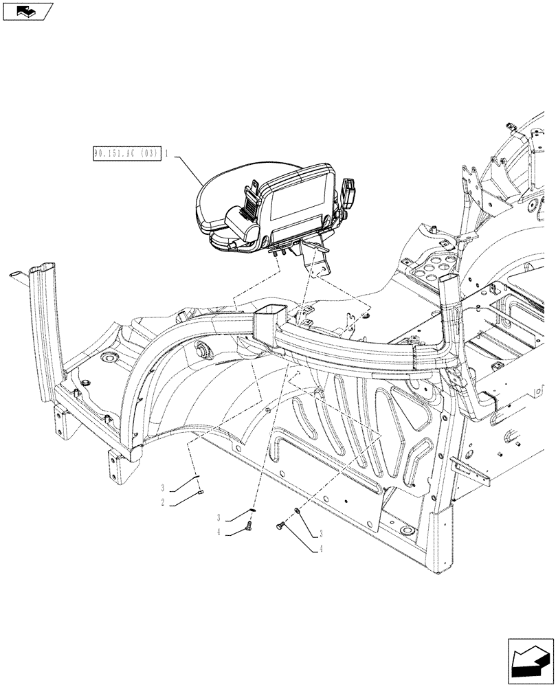 Схема запчастей Case IH FARMALL 85C - (90.151.AC[01]) - VAR - 744588, 334180, 334181, 334182, 334183, 334184, 334185 - PASSENGER SEAT (90) - PLATFORM, CAB, BODYWORK AND DECALS